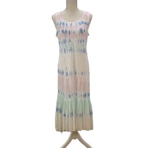 Charlie B Linen Ruffle Hi Low Hem Dress M‎ Tie Dyed Pastel Pink Blue Slee…